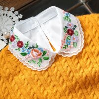Cổ áo giả ren thêu họa tiết hoa nhiều màu - Mã CD54 - Trắng