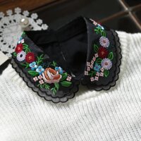 Cổ áo giả ren thêu họa tiết hoa nhiều màu - Mã CD54 - Đen