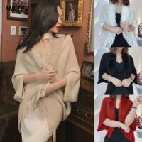 Cổ áo lông thú giả MILTER, Khăn choàng đan ấm áp mùa đông dày, Khăn quàng cổ dệt kim tua rua sang trọng