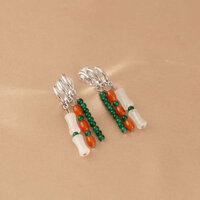 Cổ Ba Đính Hạt Bông Tai Dài Phong Cách Trung Hoa Mới Cao Cấp Lạnh Trong Suốt Bông Tai Muỗi Cuộn Tấm Tai Kẹp Tai Không Xuyên Tai