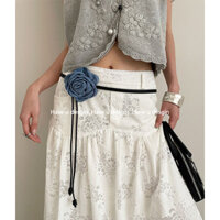 Có bạn desgin
 Pháp Voan Hoa Thắt Lưng Nữ Retro Cao Cấp Denim Xanh Hoa Hồng Với Váy Đầm Eo Dây Trang Trí