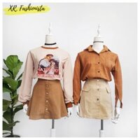 (Có bán rời ) set áo phối chân váy nâu vintage