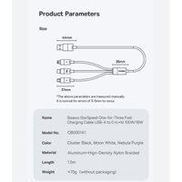 [Có bảo hành] [Chính hãng] Cáp sạc 3 đầu Baseus StarSpeed One-for-Three Fast Charging Cable USB-A LVE095-15-WH
