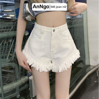 (Có big size) Quần short jean nữ lưng cao rách tua rua phá cách Anngo - AT371