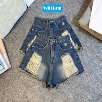 (Có big size) Quần short jean nữ lưng cao rách nhiều, tua rua cá tính, chất jean denim bền đẹp William - AT439