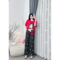 CÓ BIGSIZE ĐẾN 85KG-Set đồ nữ cotton quần dài ống rộng họa tiết cô gái , Set bộ đi chơi mặc nhà bigsize nữ (40-85kg) D16