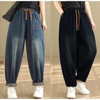 [CÓ BIGSIZE]  Quần Bò Jean Dáng Baggy Cạp Chun Lưng Cao Có Dây Rút Trẻ Trung Năng Động -Q12