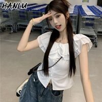 Cổ búp bê Áo sơ mi ngắn tay cổ sen kiểu Pháp ngọt ngào dành cho nữ