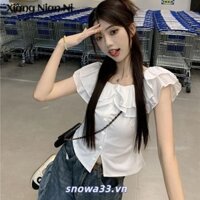 Cổ búp bê Áo sơ mi ngắn tay cổ sen kiểu Pháp ngọt ngào dành cho nữ