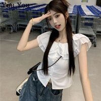 Cổ búp bê Áo sơ mi ngắn tay cổ sen kiểu Pháp ngọt ngào dành cho nữ