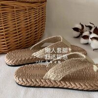 Cỏ Cây Trong Nháy Mắt ~ INS Handmade Xishuangbanna Dệt Gai Dầu Dép Nữ Kỳ Nghỉ Hè Dép Xỏ Ngón Phong Cách Thái Lan
