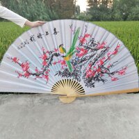 Cỡ Đại Trung Quốc Phong Cách Phòng Khách Trang Trí Dùng Treo Tường Quạt Vẽ Tay Vải Wufu Vải Quạt Gấp Màu Đỏ Và Trắng Bicolor