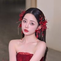 Cô Dâu Màu Đỏ Cặp Kẹp Phụ Kiện Tóc Bên Tính Khí Thời Trang Mũ Cưới Bánh Mì Nướng Đầm Sườn Xám Phụ Kiện Bữa Tối WTT2025.3.5