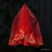 Cô dâu nửa trong suốt khăn trùm đầu màu đỏ Kết Hôn Khăn trùm đầu vương miện Phượng Hoàng Xia lụa Khăn trùm đầu phong cách Trung Quốc Xiuhe trang phục khăn trùm đầu màu đỏ sợi trong suốt 1JAD