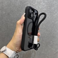 (Có dây buộc) Giá đỡ phim ống kính hợp kim từ tính iPhone 16 Pro Max 14 15 Plus 13 12 11 Vỏ bảo vệ trong suốt chống sốc Vỏ điện thoại silicon cứng trong suốt thẩm mỹ