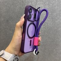 (Có dây buộc) Ốp lưng iPhone 16 Pro Max 14 15 Plus 13 12 11 vỏ 16 Vỏ ống kính hợp kim từ tính Giá đỡ kim loại Vỏ bảo vệ trong suốt chống sốc Vỏ điện thoại cứng trong suốt thẩm mỹ