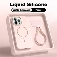 Có Dây Buộc Silicon Lỏng Từ Tính Ốp Lưng Điện Thoại IPhone 16 Pro Max 11 12 13 14 15 Pro Max Vỏ Mềm Màu Macaron Chống Sốc