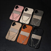 Có Dây Xích Kim Loại Ốp Lưng Điện Thoại Tương Thích Cho IPhone 16 15 Pro Max IP 13 14 Pro Max 12 PM Thời Trang Nửa Gói Vỏ Bảo Vệ Cứng