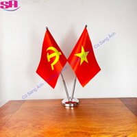 Cờ Để Bàn Đế chất liệu Thép Loại cắm 2 cờ Đảng và Tổ Quốc chất liệu vải