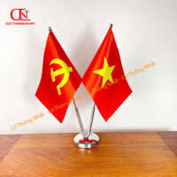 Cờ Để Bàn Đế chất liệu Thép Loại cắm 2 cờ vải Silk Việt Nam và Đảng