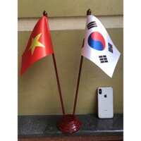 Cờ để bàn đế gỗ Việt Nam - Hàn Quốc