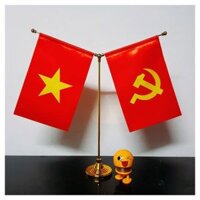 Cờ Để Bàn Đế thép Loại cắm 2 cờ tùy chọn đế và cây cắm màu (cờ Tổ quốc + cờ Búa liềm)