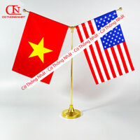 Cờ Để Bàn Đế thép Loại cắm 2 cờ Việt nam - Mỹ