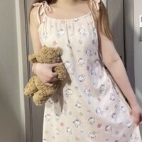 Có đệm ngực Hello Kitty Sling Váy ngủ mùa hè Bộ đồ ngủ mỏng thoáng khí