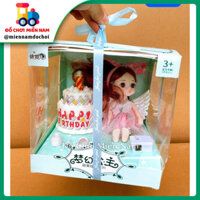 [Có đèn led phát sáng] Hộp quà tặng bánh sinh nhật và búp bê khớp có cánh thiên thần