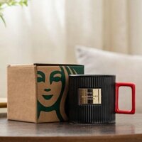 Cổ điển đỏ đen vàng chương Starbucks cốc cà phê đứng hoa văn gốm cốc nước
