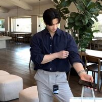 Cổ điển Mỹ Cao Cấp Rời Dài Tay Xếp Ly Kết Cấu Hàng Hóa Áo Sơ Mi Cotton Vải Lanh Áo Sơ Mi Nam