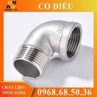 Co Điếu Inox SS304 - Co Nối Ren Trong Ngoài 90 Độ