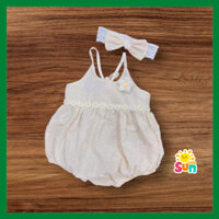 [Có feedback] TẶNG TURBAN, Body 2 dây cho bé gái sơ sinh đến 10kg, vải THÔ BOI HẠT mềm mát/ BODY BOI HẠT DÂY CÚC VÀNG