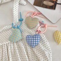 Cô Gái Dễ Thương Trái Tim Bột Checkered Sáng Tạo Móc Khóa Mặt Dây Chuyền ins Phong Cách Vải Cặp Đôi Mặt Dây Chuyền Quà Tặng Hình Trái Tim Mặt Dây Chuyền
