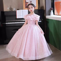 Cô Gái Màu Hồng Chủ Nhà Dạ Hội Đầm Công Chúa Trẻ Em Piano Trình Diễn Trang Phục Hoa Cô Gái Cao Cấp Mùa Xuân Đầm Dài