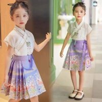 Cô gái ngựa mặt váy phù hợp với cô gái ngắn 'Thiết lập trẻ em CNY trang phục Trung Quốc năm mới quần áo set儿童马面短款女童套装