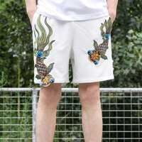 [Co giãn vi mô] Quần short nam mùa hè phong cách Trung Quốc, đôi cá chép may mắn, eo co giãn, quần short dân tộc năm điểm, quần thể thao thoải mái 3.18