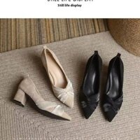 Cô Giày cao gót lót da siêu mịn - gót 6-8cm, chi tiết nơ thanh lịch, mũi nhọn, đa năng cho nhiều trang phục khác nhau, cắt nông