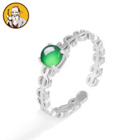 ((Có Giấy chứng nhận thẩm định) S925 Bạc dát tự nhiên Hàng hóa Jadeite Dương Xanh Lai Cai Nhẫn Đá Ngọc Thời Trang Đơn Giản Nhẫn Nữ Nữ