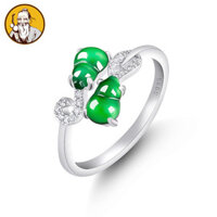 ((Có Giấy chứng nhận thẩm định) S925 Bạc dát tự nhiên Sản phẩm chữ A Jadeite Đôi bầu Yang Green Ice Jade Ring Nhẫn thời trang Nữ Phong cách có thể điều chỉnh
