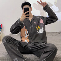 Có hàng tồn kho Đồ ngủ Váy ngủ Quần Pyjama Nam dài tay áo mặc ở nhà Cỡ Lớn Dành cho nam thanh thiếu niên hoạt hình học sinh mẫu mỏng mùa xuân thu