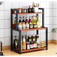 [CÓ HOẢ TỐC HCM] Kệ Gia Vị KGV3T Để Bàn Nhà Bếp  Khung Sắt Sơn Tĩnh Điện,mặt gỗ loại 3 tầng