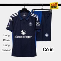 [Có in sau lưng - Hàng đẹp Strivend] Bộ quần áo MU than có cổ 2024/25 hàng đẹp vải mè logo thêu