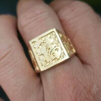 Có Ký Hiệu-Dùng Như Vàng Nhẫn Nam Chữ Phúc Trơn Đơn Giản Ôm Tay -Dùng lâu dài tắm rửa thoải mái không phai