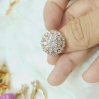 (Có ký hiệu-Không xi mạ) Nhẫn Kiểu Xoàn Lớn Vàng Vonfram Cao Cấp-Dùng lâu dài tắm rửa thoải mái không phai màu