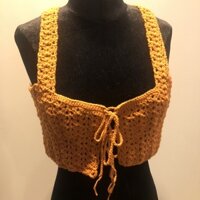 [Có làm theo yêu cầu] Áo croptop bralette áo 2 dây bản to thắt nơ ngực len móc handmade phong cách boho