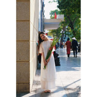 Cỏ Lau - Áo dài hoa mai màu trắng kem (Áo chưa kèm quần)