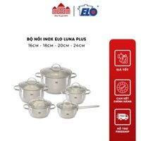 (Có lẻ từng món) Bộ nồi inox ELO Luna Plus 5 chiếc. Quánh/Nồi cán dài 16cm; Nồi 16cm, 18cm, 20cm, 24cm - thương hiệu Đức