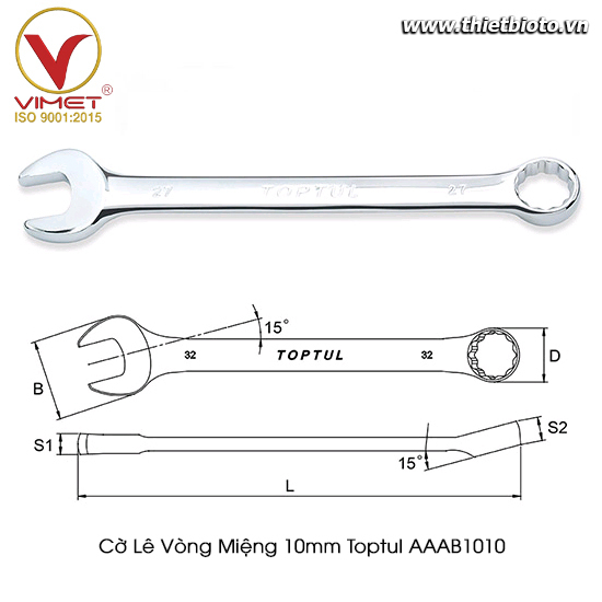 Cờ lê vòng miệng bóng Toptul AAAB1010