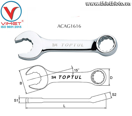 Cờ lê vòng miệng ngắn Toptul ACAG1616  1/2"